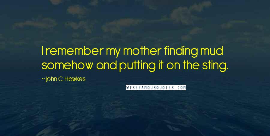 John C. Hawkes Quotes: I remember my mother finding mud somehow and putting it on the sting.