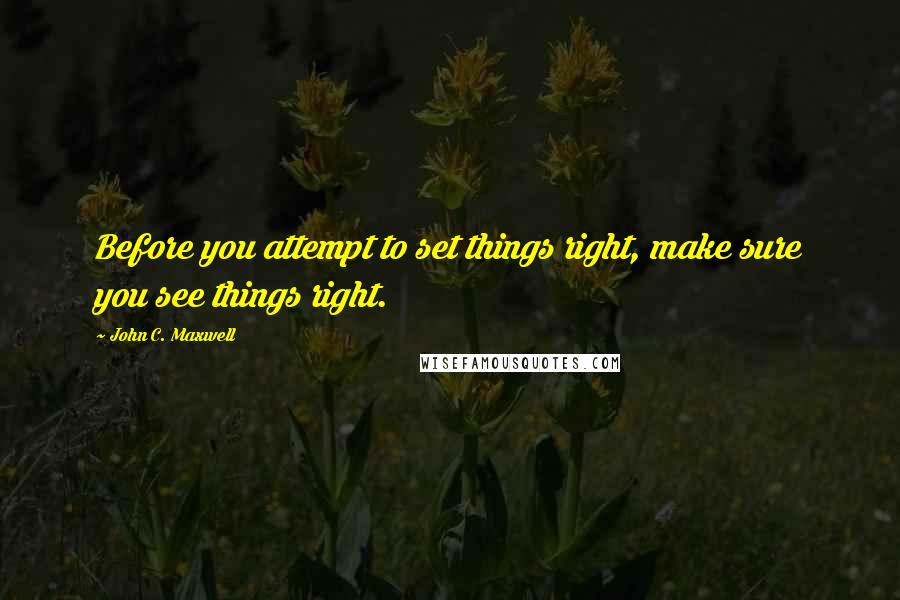 John C. Maxwell Quotes: Before you attempt to set things right, make sure you see things right.