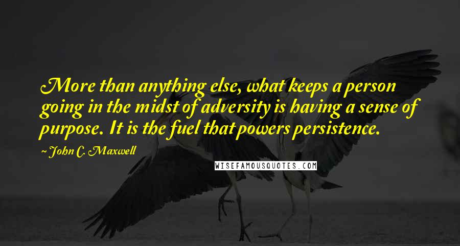 John C. Maxwell Quotes: More than anything else, what keeps a person going in the midst of adversity is having a sense of purpose. It is the fuel that powers persistence.