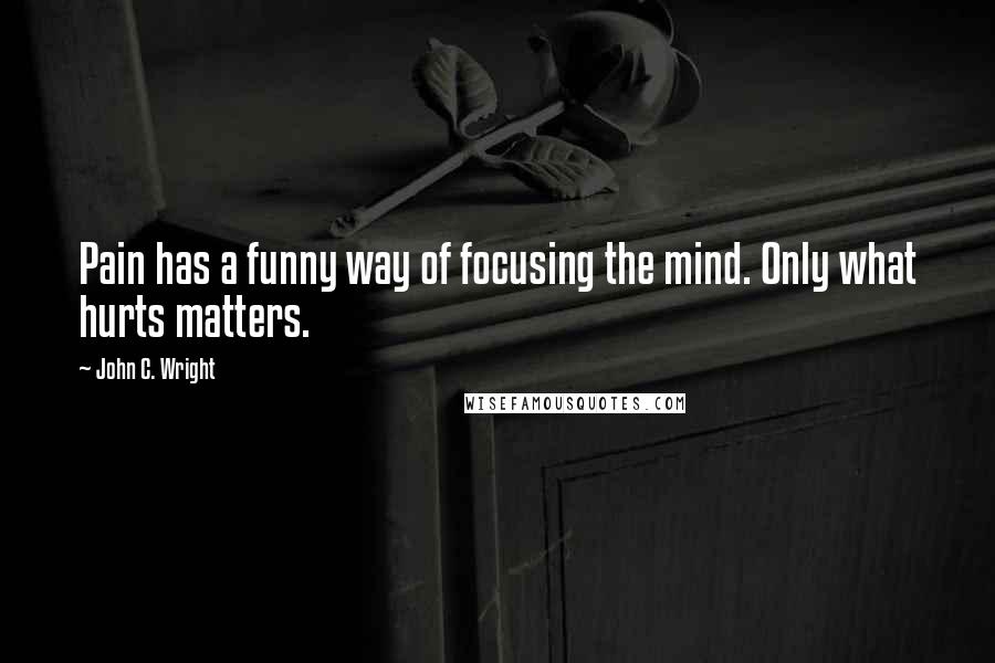 John C. Wright Quotes: Pain has a funny way of focusing the mind. Only what hurts matters.