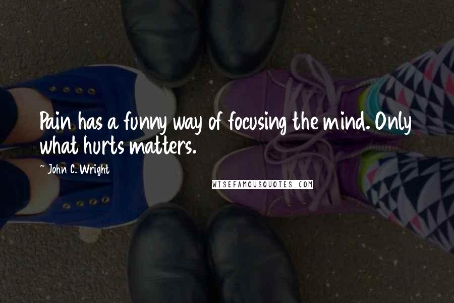 John C. Wright Quotes: Pain has a funny way of focusing the mind. Only what hurts matters.