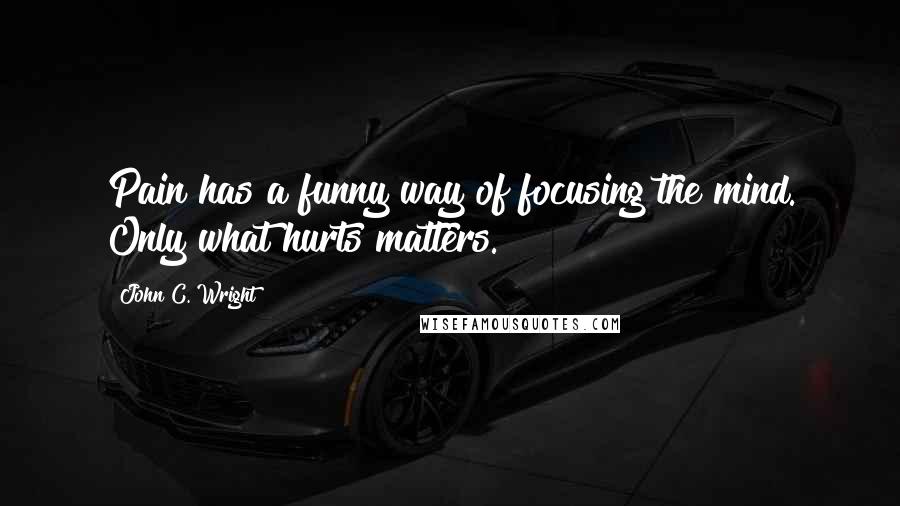 John C. Wright Quotes: Pain has a funny way of focusing the mind. Only what hurts matters.