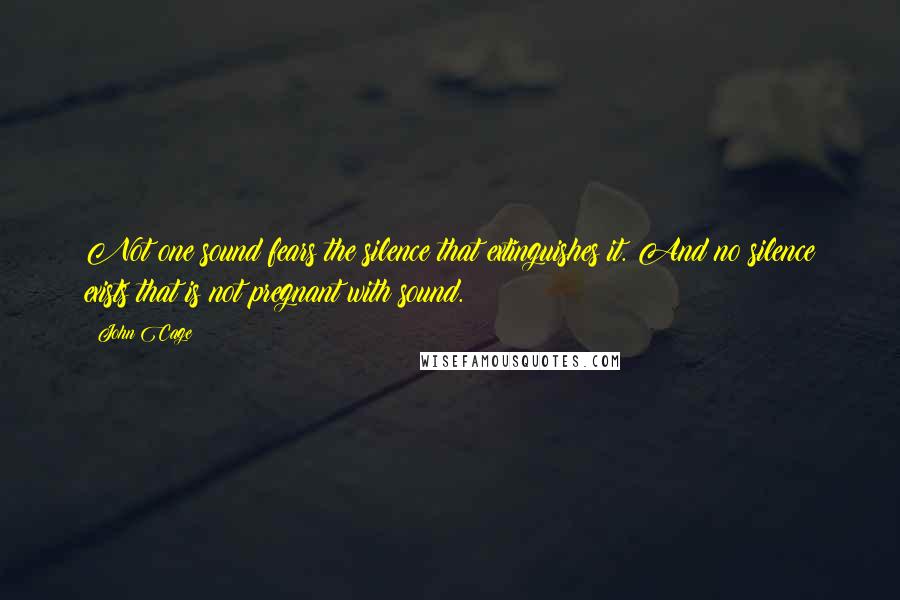 John Cage Quotes: Not one sound fears the silence that extinguishes it. And no silence exists that is not pregnant with sound.