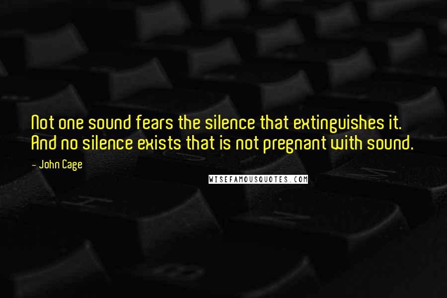 John Cage Quotes: Not one sound fears the silence that extinguishes it. And no silence exists that is not pregnant with sound.