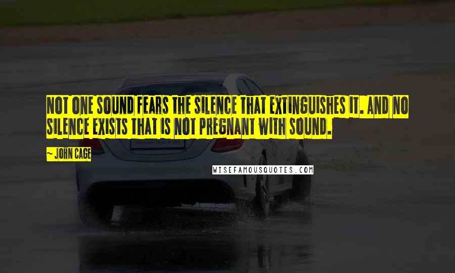 John Cage Quotes: Not one sound fears the silence that extinguishes it. And no silence exists that is not pregnant with sound.