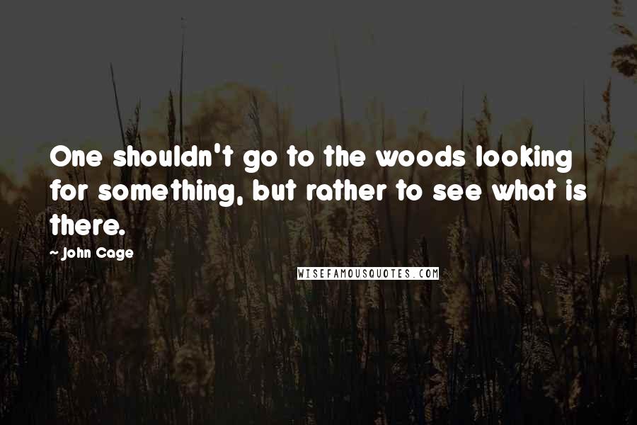 John Cage Quotes: One shouldn't go to the woods looking for something, but rather to see what is there.