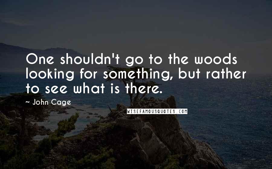 John Cage Quotes: One shouldn't go to the woods looking for something, but rather to see what is there.