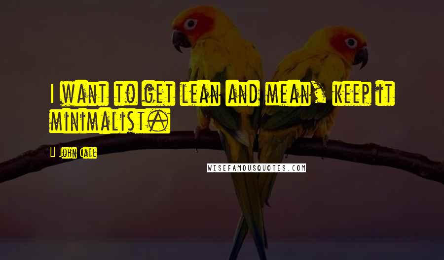 John Cale Quotes: I want to get lean and mean, keep it minimalist.