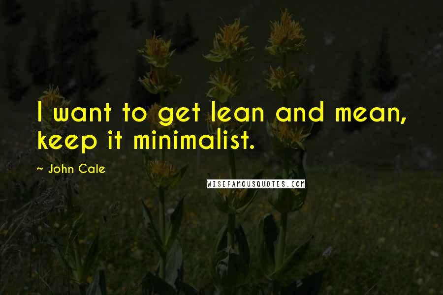 John Cale Quotes: I want to get lean and mean, keep it minimalist.