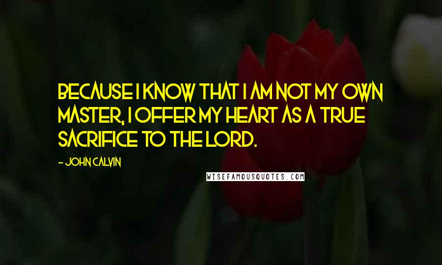 John Calvin Quotes: Because I know that I am not my own master, I offer my heart as a true sacrifice to the Lord.