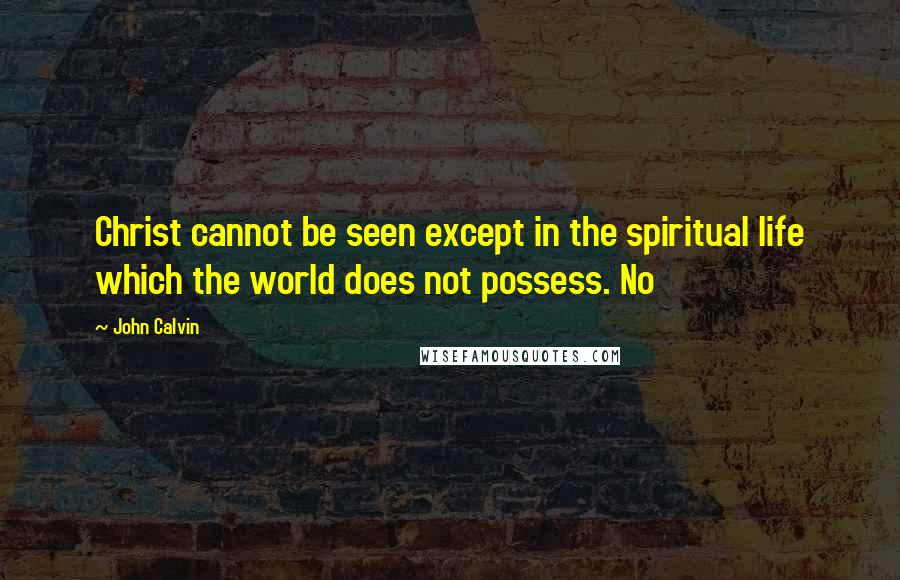 John Calvin Quotes: Christ cannot be seen except in the spiritual life which the world does not possess. No