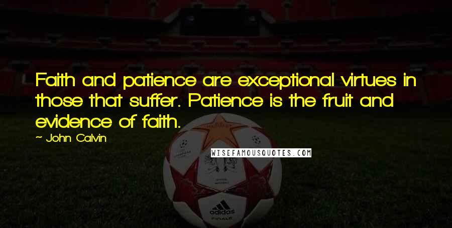 John Calvin Quotes: Faith and patience are exceptional virtues in those that suffer. Patience is the fruit and evidence of faith.