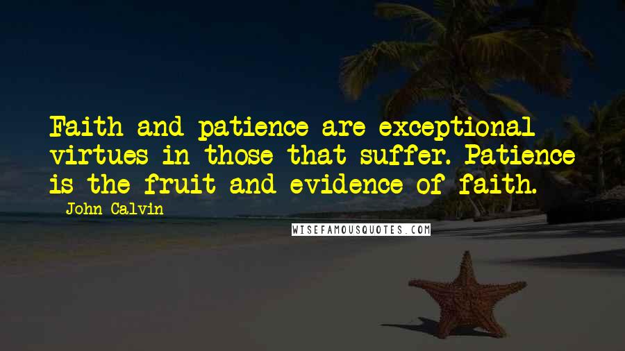 John Calvin Quotes: Faith and patience are exceptional virtues in those that suffer. Patience is the fruit and evidence of faith.