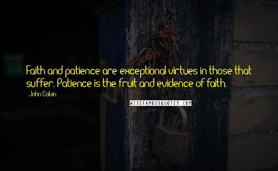 John Calvin Quotes: Faith and patience are exceptional virtues in those that suffer. Patience is the fruit and evidence of faith.