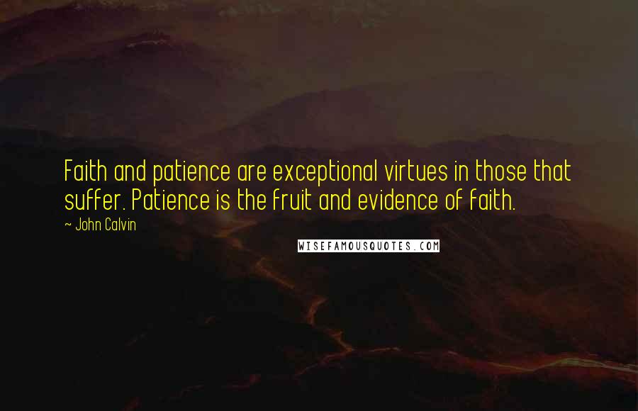 John Calvin Quotes: Faith and patience are exceptional virtues in those that suffer. Patience is the fruit and evidence of faith.