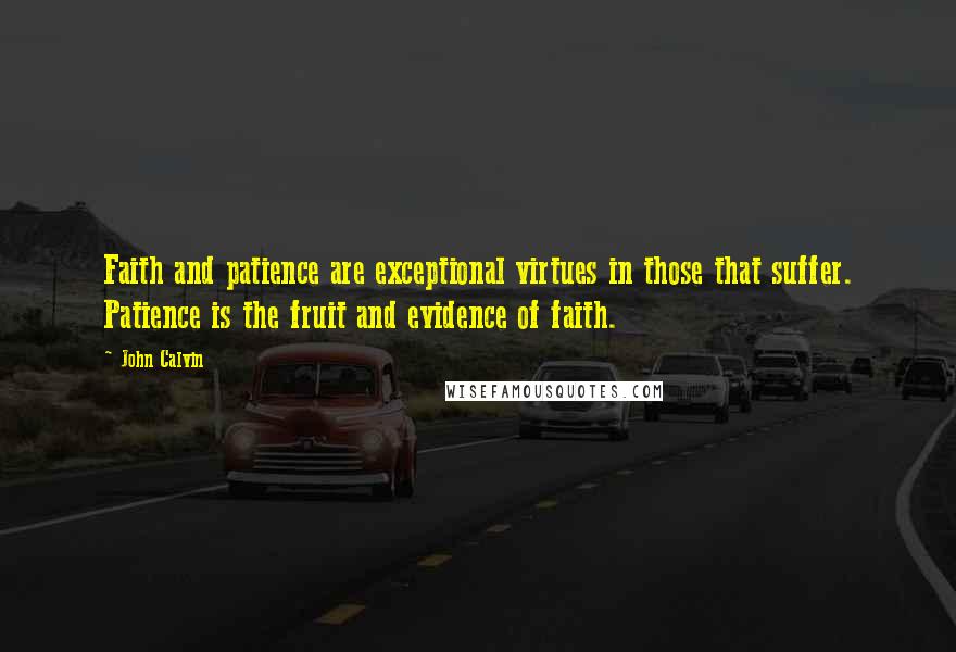 John Calvin Quotes: Faith and patience are exceptional virtues in those that suffer. Patience is the fruit and evidence of faith.