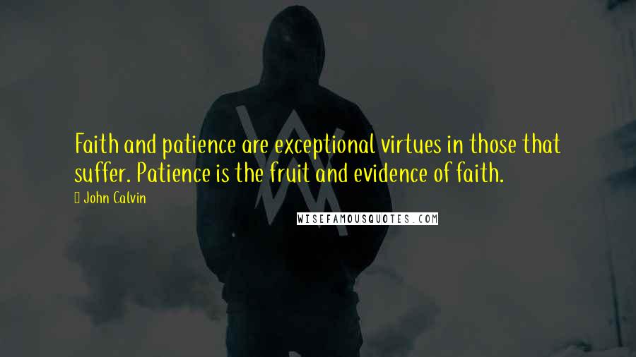 John Calvin Quotes: Faith and patience are exceptional virtues in those that suffer. Patience is the fruit and evidence of faith.