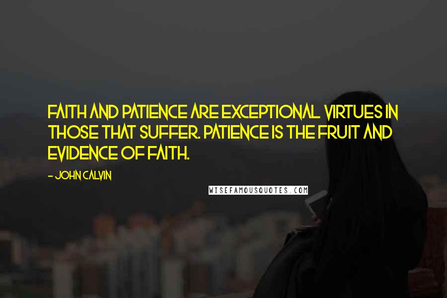 John Calvin Quotes: Faith and patience are exceptional virtues in those that suffer. Patience is the fruit and evidence of faith.