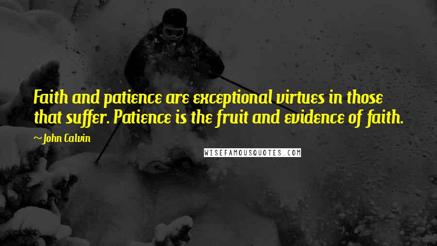 John Calvin Quotes: Faith and patience are exceptional virtues in those that suffer. Patience is the fruit and evidence of faith.