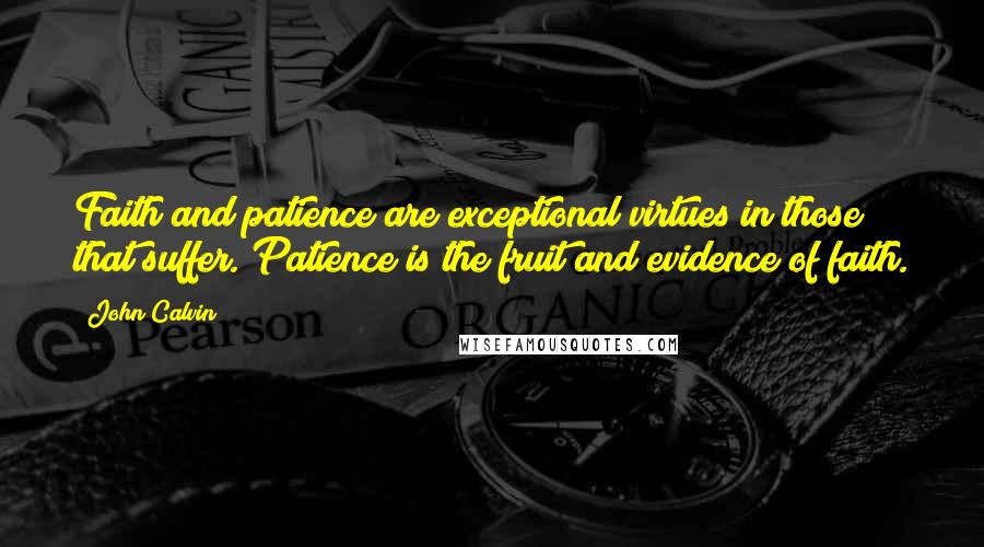 John Calvin Quotes: Faith and patience are exceptional virtues in those that suffer. Patience is the fruit and evidence of faith.
