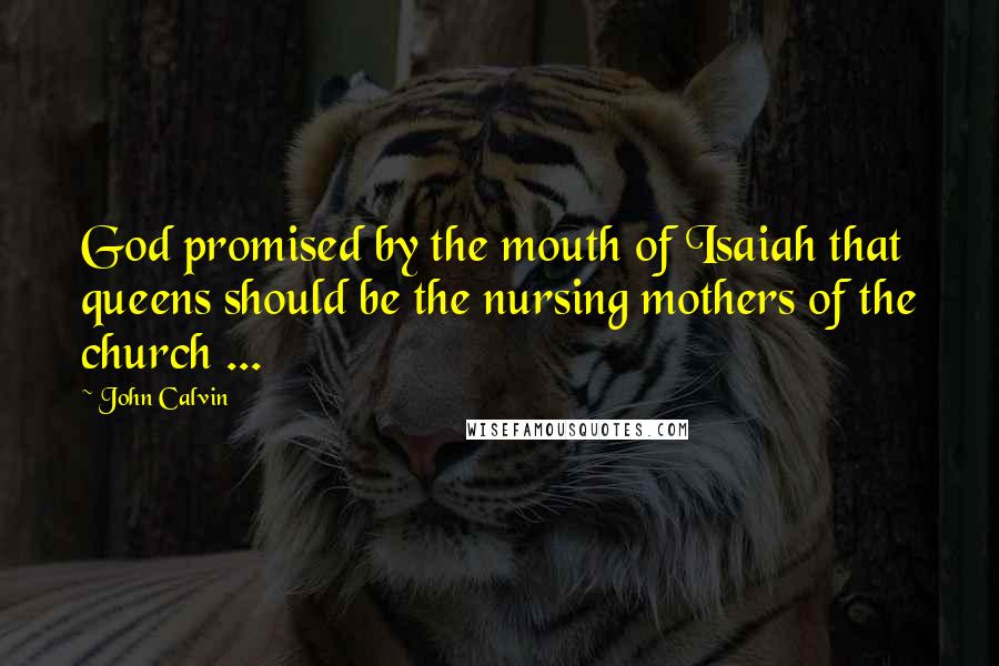 John Calvin Quotes: God promised by the mouth of Isaiah that queens should be the nursing mothers of the church ...