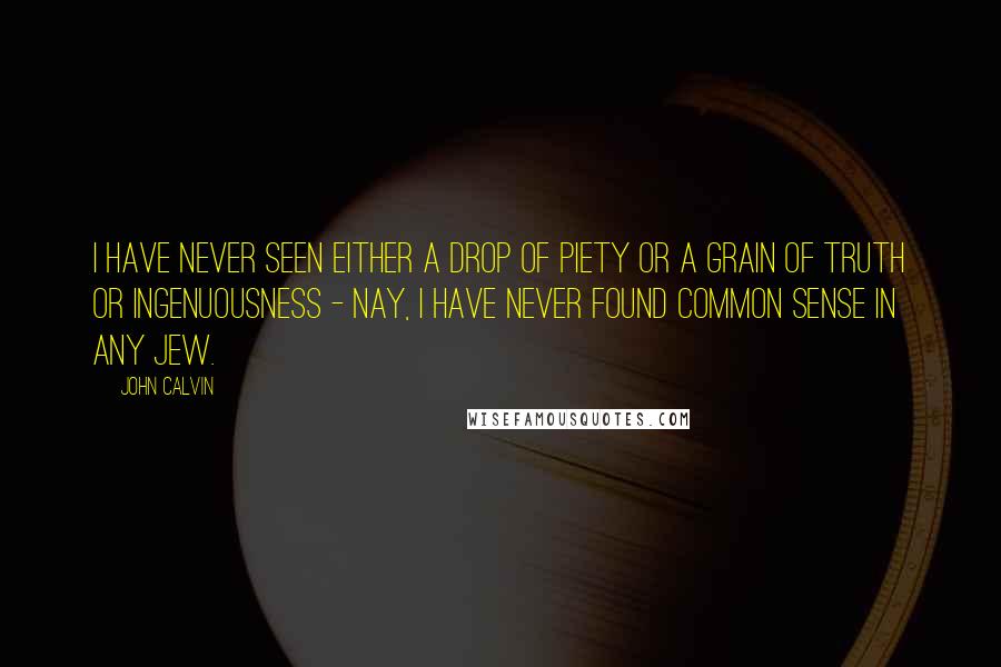 John Calvin Quotes: I have never seen either a drop of piety or a grain of truth or ingenuousness - nay, I have never found common sense in any Jew.