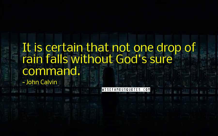 John Calvin Quotes: It is certain that not one drop of rain falls without God's sure command.
