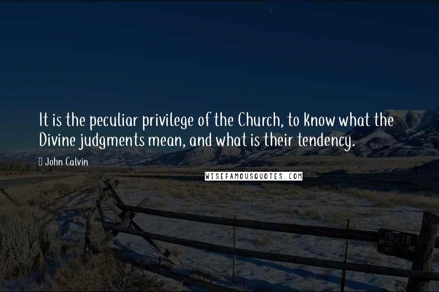 John Calvin Quotes: It is the peculiar privilege of the Church, to know what the Divine judgments mean, and what is their tendency.