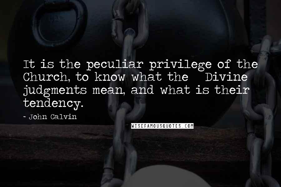 John Calvin Quotes: It is the peculiar privilege of the Church, to know what the Divine judgments mean, and what is their tendency.