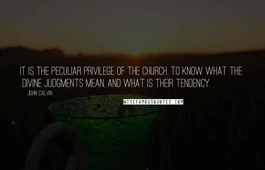 John Calvin Quotes: It is the peculiar privilege of the Church, to know what the Divine judgments mean, and what is their tendency.