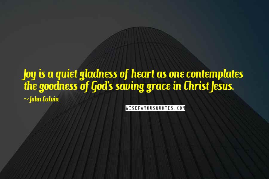 John Calvin Quotes: Joy is a quiet gladness of heart as one contemplates the goodness of God's saving grace in Christ Jesus.