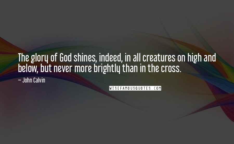 John Calvin Quotes: The glory of God shines, indeed, in all creatures on high and below, but never more brightly than in the cross.