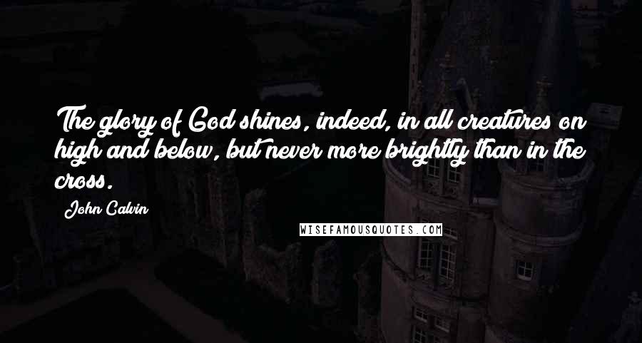 John Calvin Quotes: The glory of God shines, indeed, in all creatures on high and below, but never more brightly than in the cross.