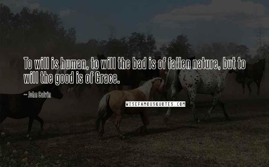 John Calvin Quotes: To will is human, to will the bad is of fallen nature, but to will the good is of Grace.
