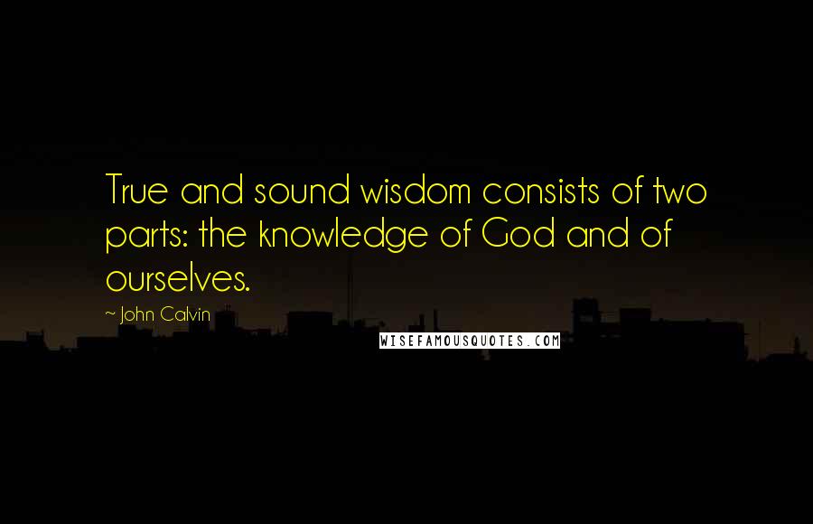 John Calvin Quotes: True and sound wisdom consists of two parts: the knowledge of God and of ourselves.