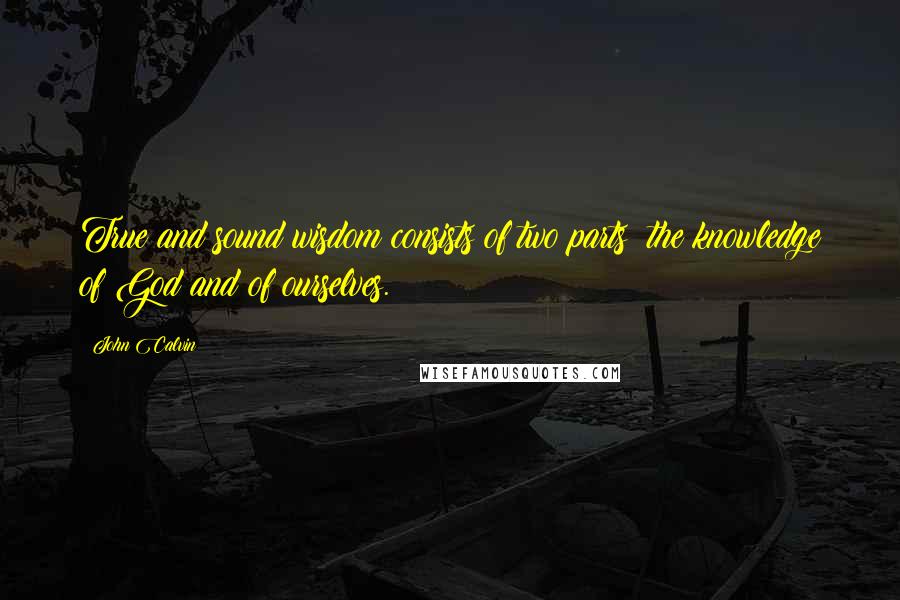 John Calvin Quotes: True and sound wisdom consists of two parts: the knowledge of God and of ourselves.