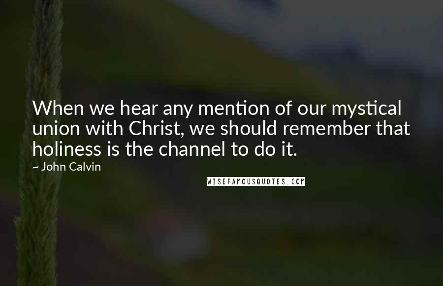 John Calvin Quotes: When we hear any mention of our mystical union with Christ, we should remember that holiness is the channel to do it.