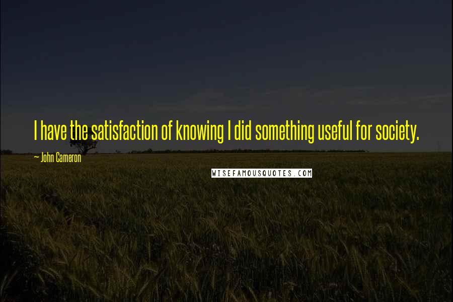 John Cameron Quotes: I have the satisfaction of knowing I did something useful for society.