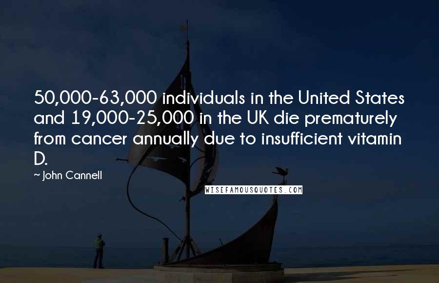 John Cannell Quotes: 50,000-63,000 individuals in the United States and 19,000-25,000 in the UK die prematurely from cancer annually due to insufficient vitamin D.