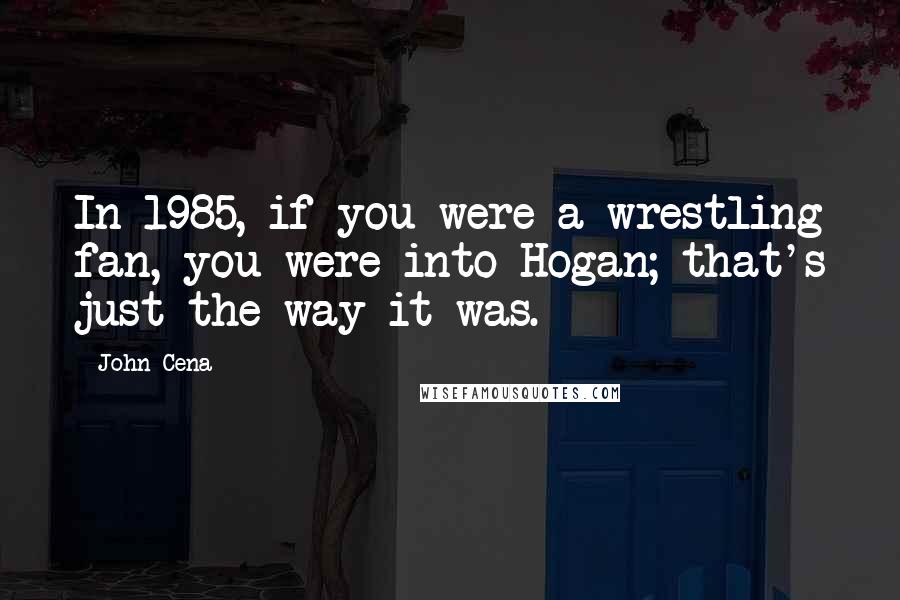 John Cena Quotes: In 1985, if you were a wrestling fan, you were into Hogan; that's just the way it was.