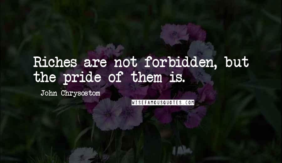 John Chrysostom Quotes: Riches are not forbidden, but the pride of them is.