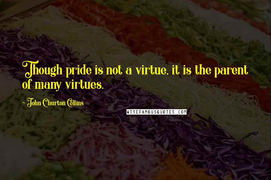 John Churton Collins Quotes: Though pride is not a virtue, it is the parent of many virtues.