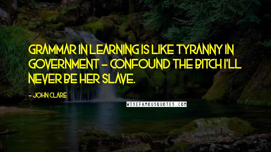 John Clare Quotes: Grammar in learning is like tyranny in government - confound the bitch I'll never be her slave.