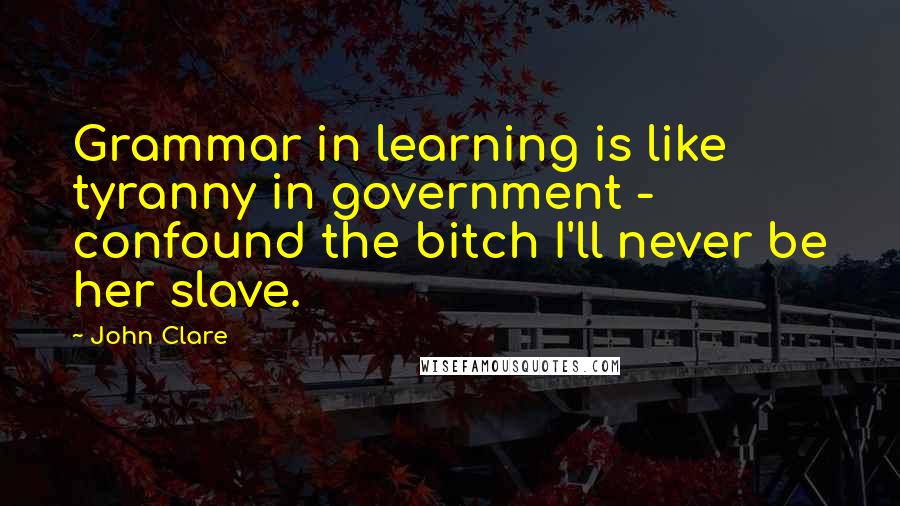 John Clare Quotes: Grammar in learning is like tyranny in government - confound the bitch I'll never be her slave.