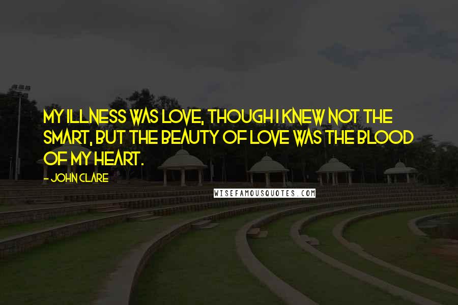 John Clare Quotes: My illness was love, though I knew not the smart, But the beauty of love was the blood of my heart.