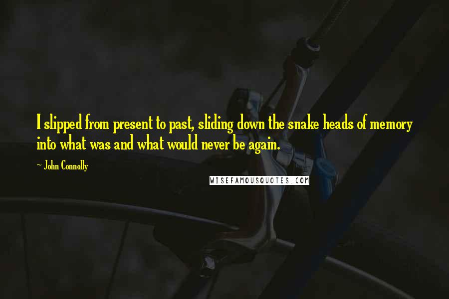 John Connolly Quotes: I slipped from present to past, sliding down the snake heads of memory into what was and what would never be again.