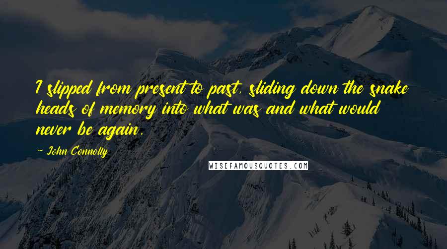 John Connolly Quotes: I slipped from present to past, sliding down the snake heads of memory into what was and what would never be again.