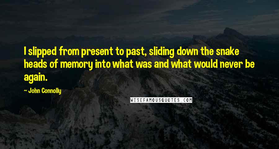 John Connolly Quotes: I slipped from present to past, sliding down the snake heads of memory into what was and what would never be again.