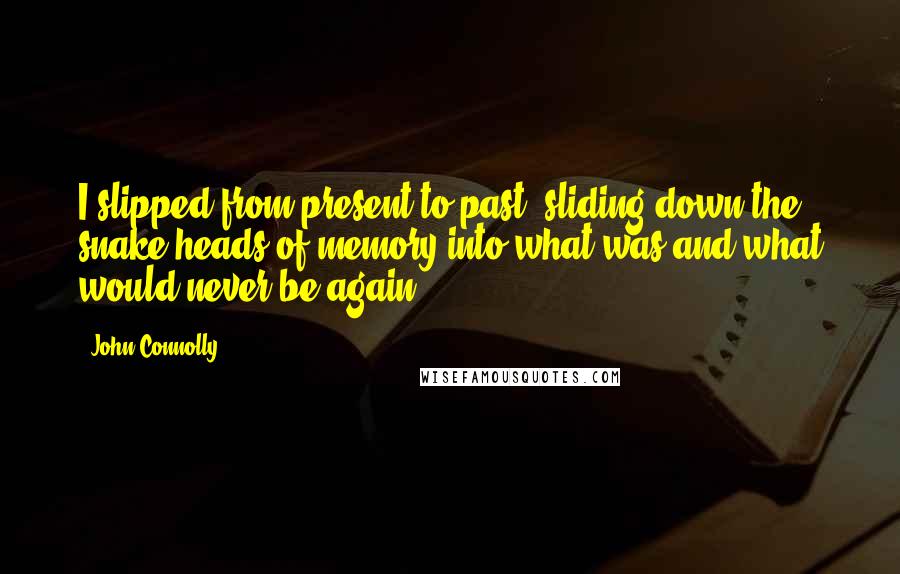John Connolly Quotes: I slipped from present to past, sliding down the snake heads of memory into what was and what would never be again.