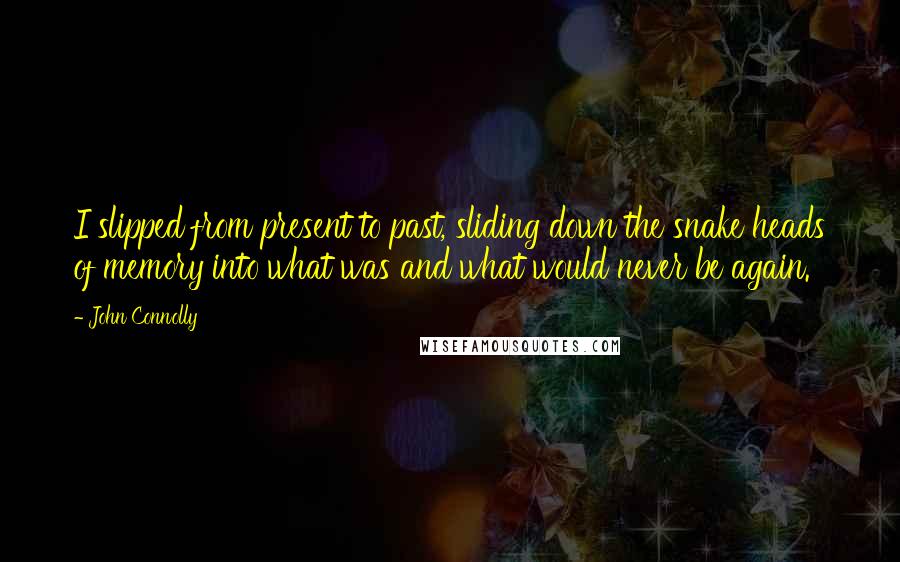 John Connolly Quotes: I slipped from present to past, sliding down the snake heads of memory into what was and what would never be again.